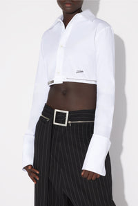 Chemise à ceinture ajustable en coton - White