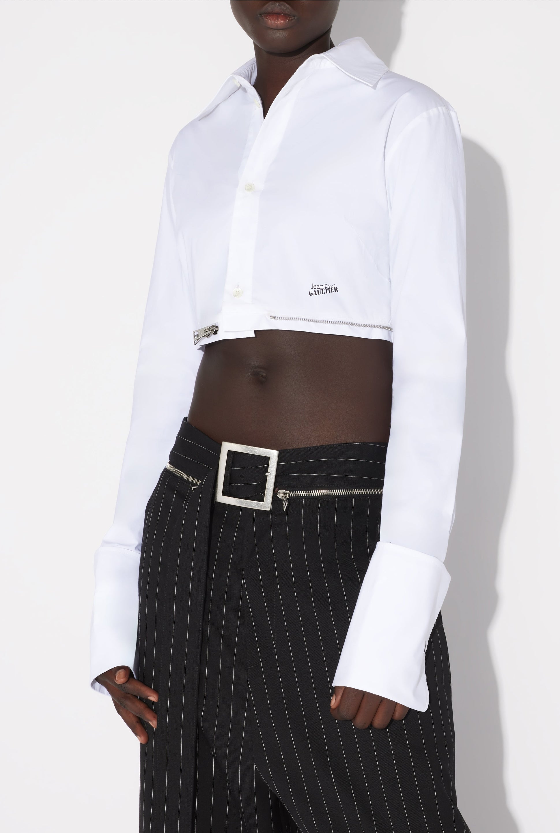 Chemise à ceinture ajustable en coton - White