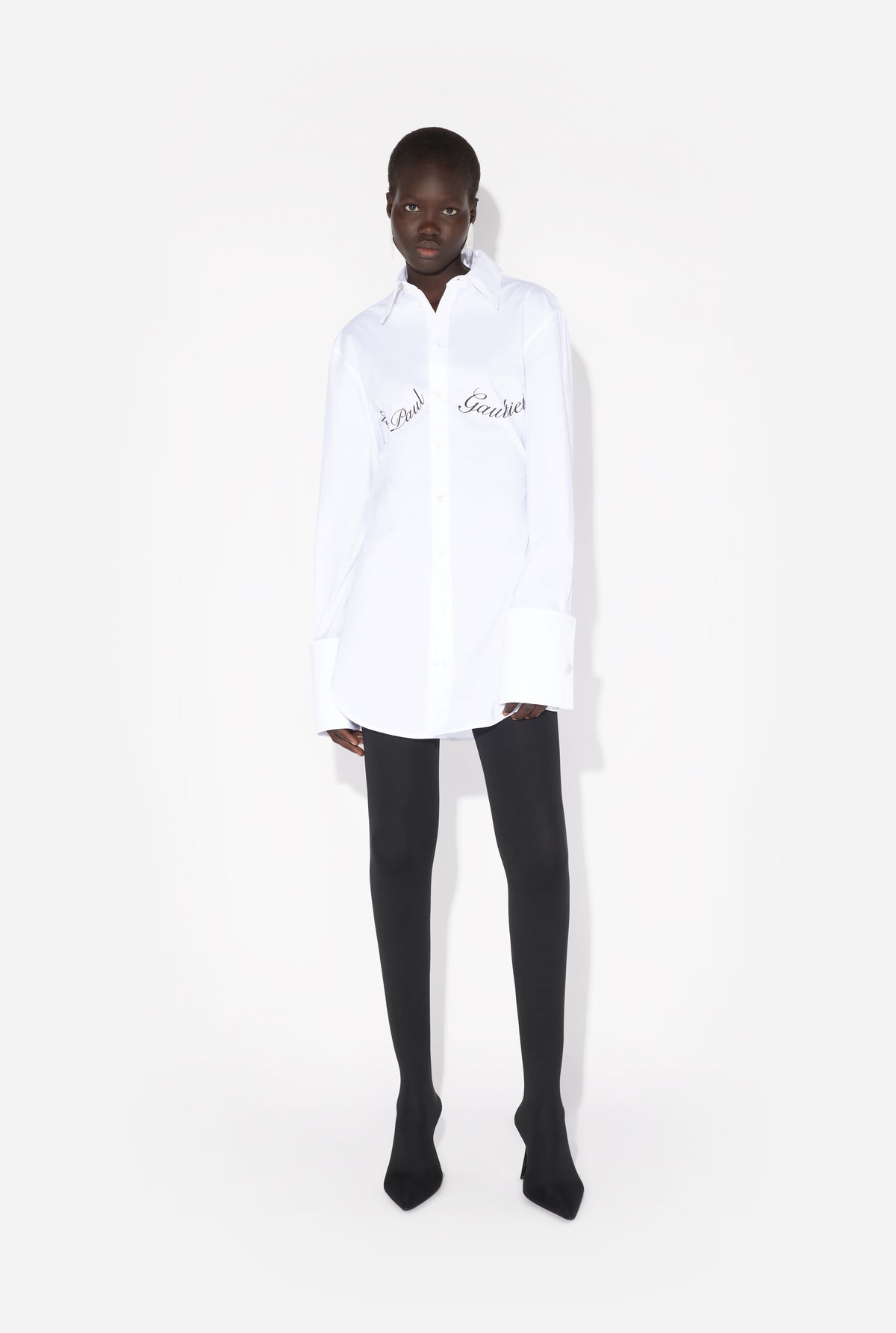 Stretch Poplin Shirt With "Jean Paul Gaultier" Underboob Transfer Print - White