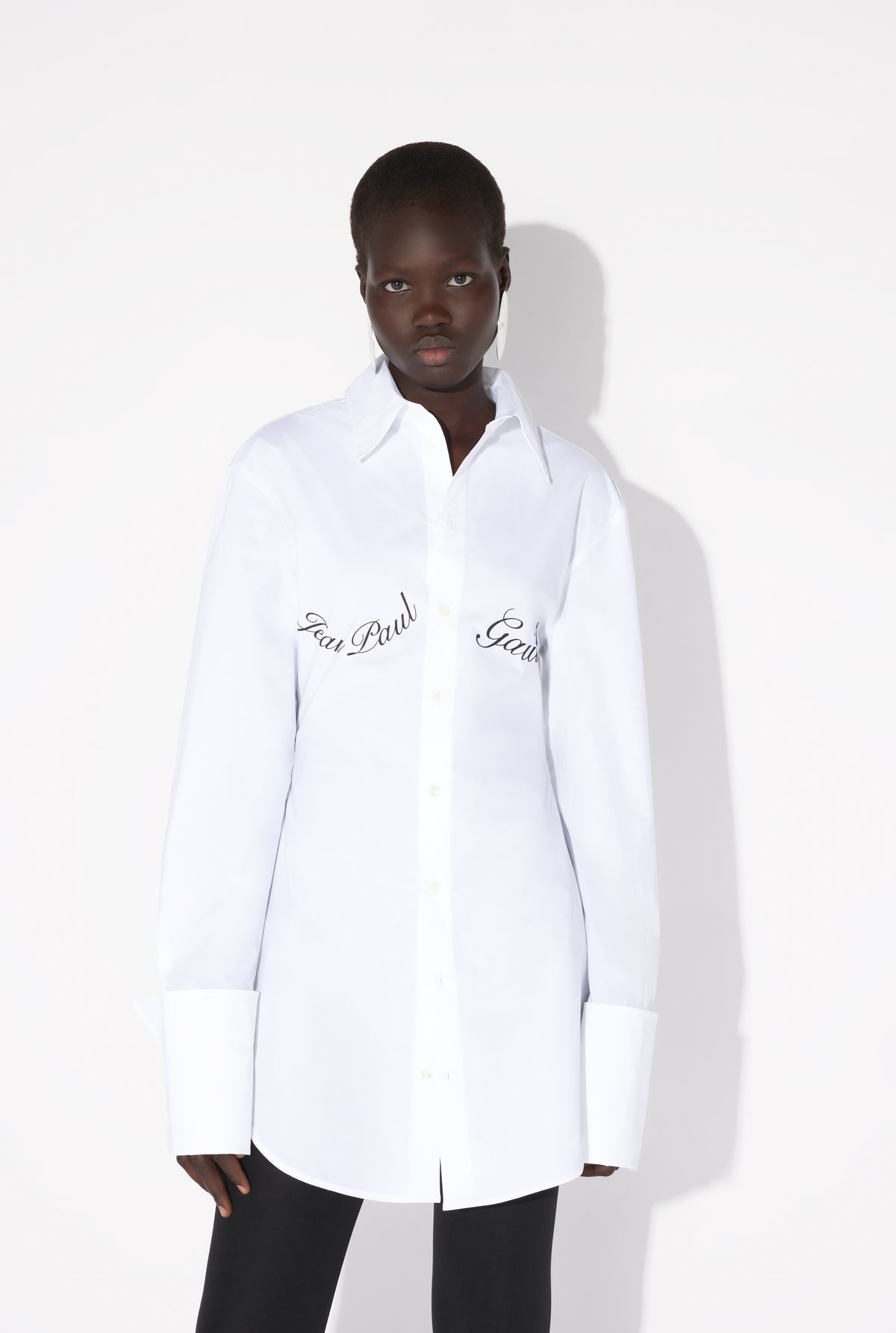 Stretch Poplin Shirt With "Jean Paul Gaultier" Underboob Transfer Print - White