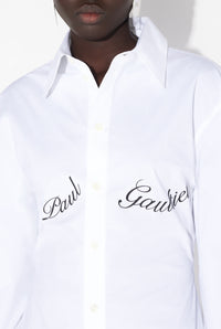 Stretch Poplin Shirt With "Jean Paul Gaultier" Underboob Transfer Print - White