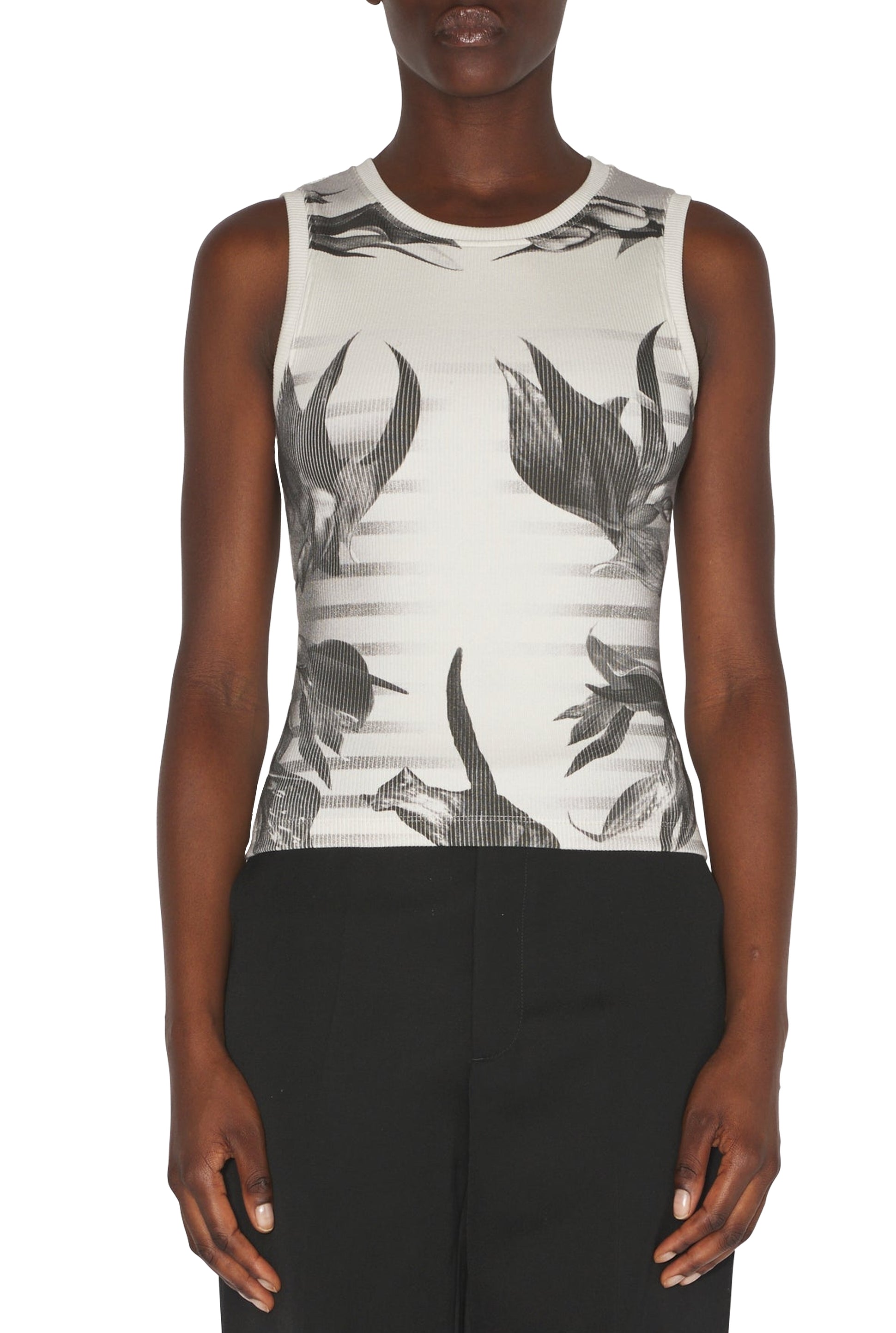 Débardeur côtelé imprimé Fleur en coton - White & Grey & Black