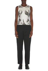 Flower print ribbed tank top in cotton - White & Grey & Black