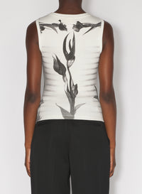 Débardeur côtelé imprimé Fleur en coton - White & Grey & Black