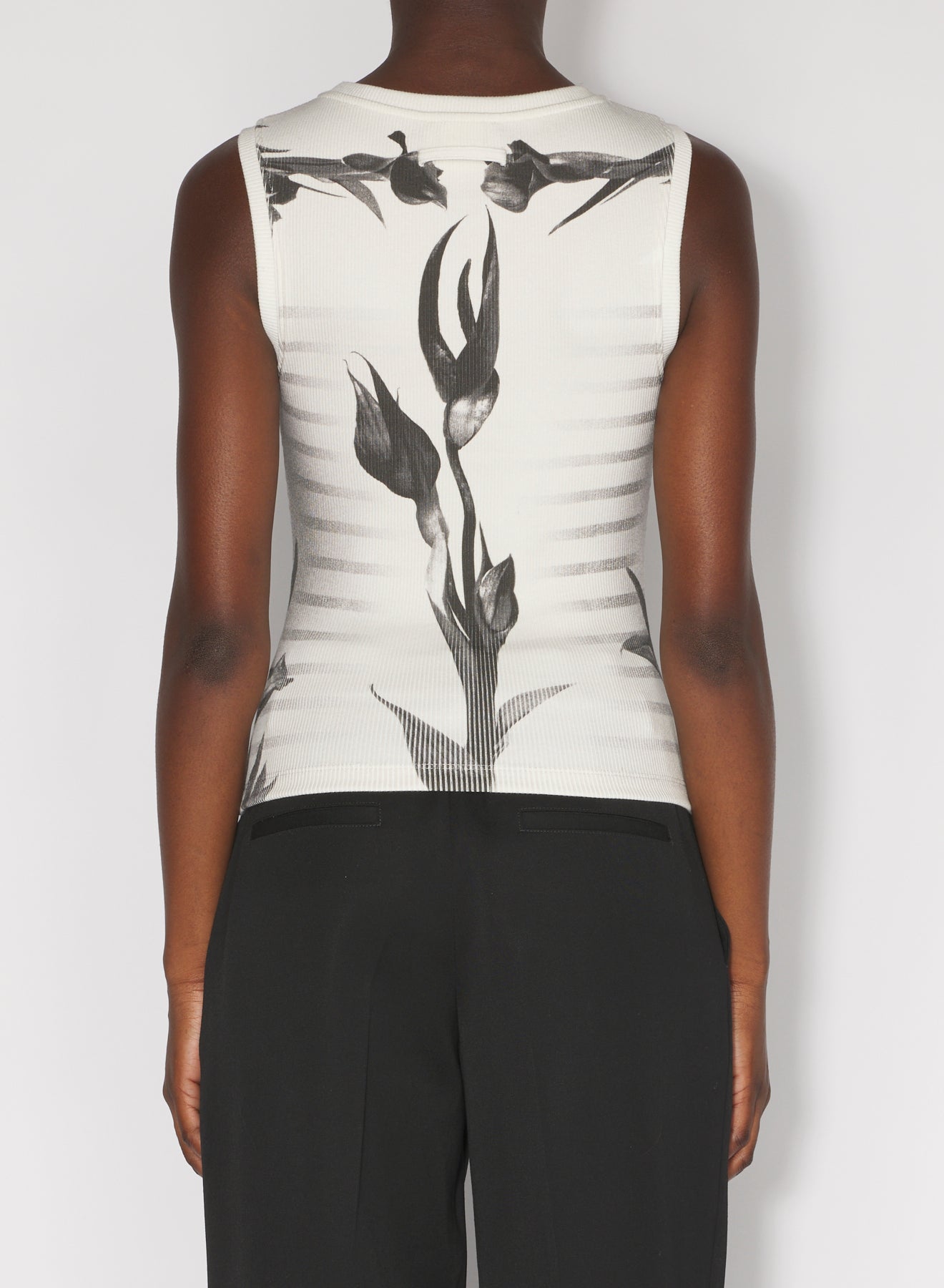 Débardeur côtelé imprimé Fleur en coton - White & Grey & Black