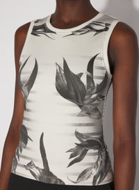 Débardeur côtelé imprimé Fleur en coton - White & Grey & Black