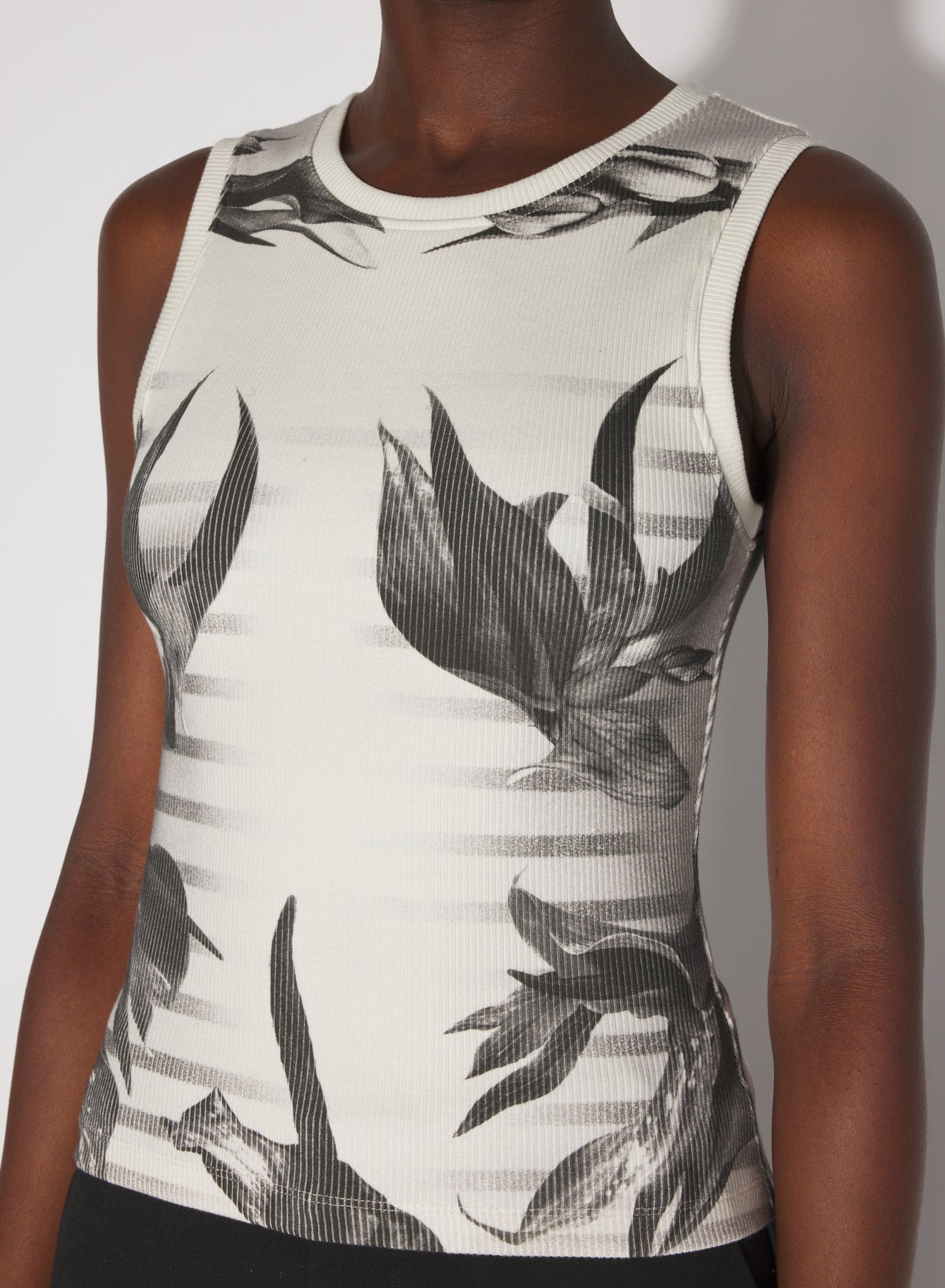 Débardeur côtelé imprimé Fleur en coton - White & Grey & Black