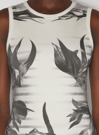 Débardeur côtelé imprimé Fleur en coton - White & Grey & Black