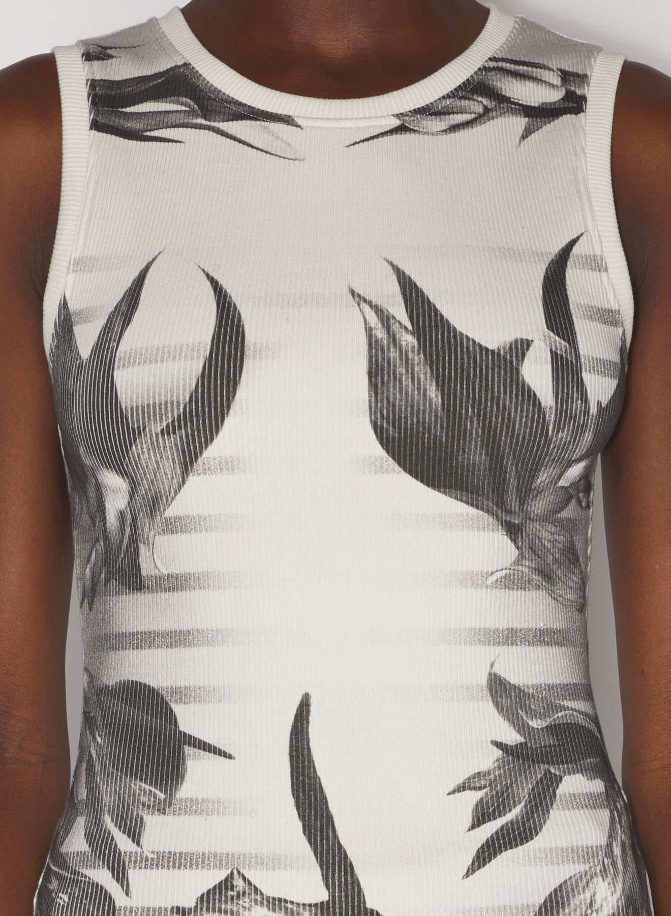 Débardeur côtelé imprimé Fleur en coton - White & Grey & Black