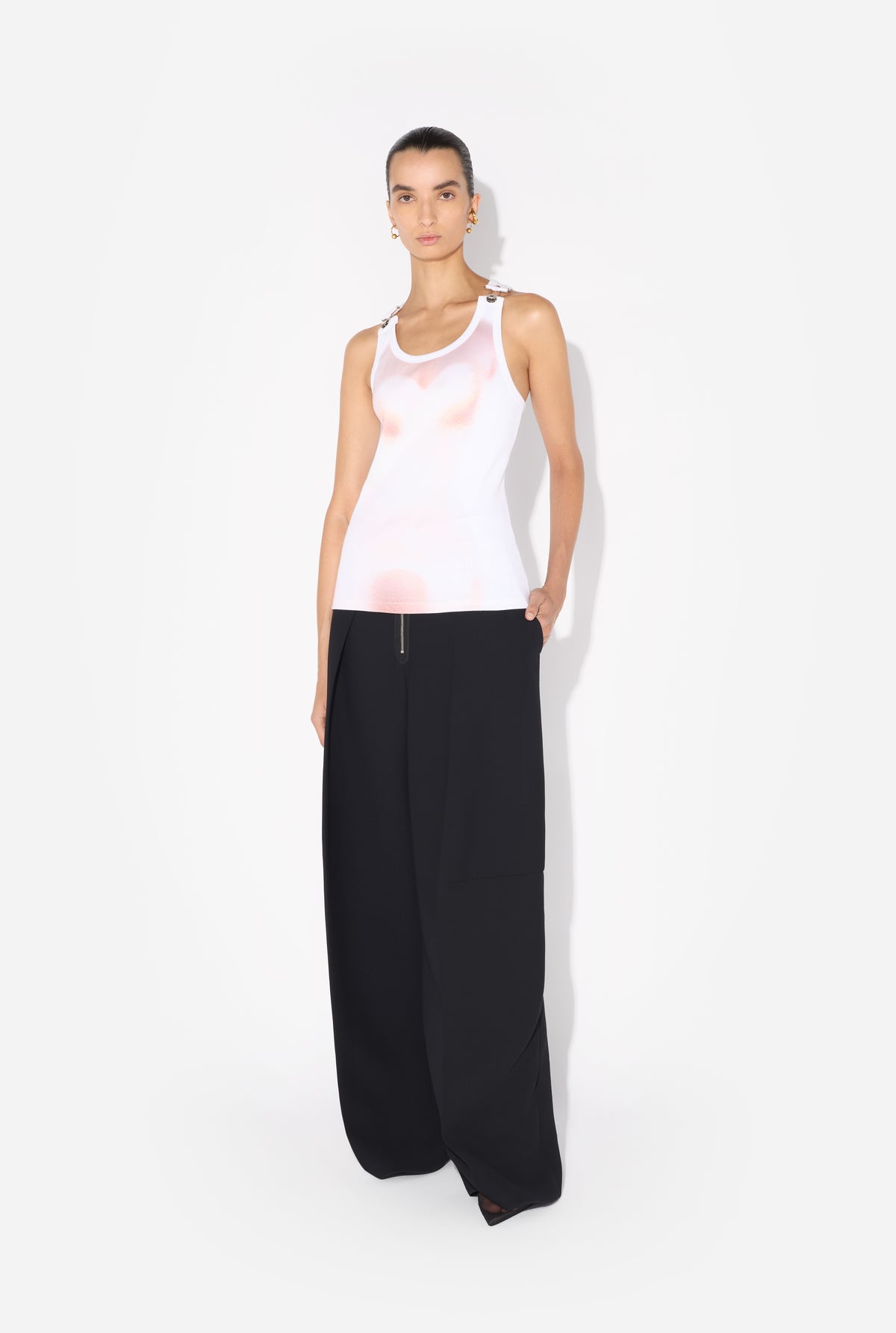 Cotton Ribbed Tank Top Printed "Le Classique" With Overall Clip - White & Palepink