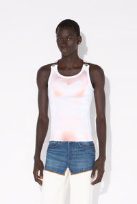 Cotton Ribbed Tank Top Printed "Le Classique" With Overall Clip - White & Palepink