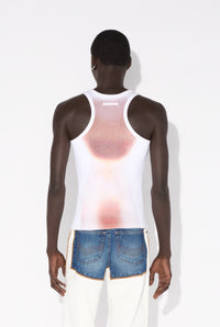 Cotton Ribbed Tank Top Printed "Le Classique" With Overall Clip - White & Palepink