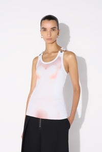 Cotton Ribbed Tank Top Printed "Le Classique" With Overall Clip - White & Palepink