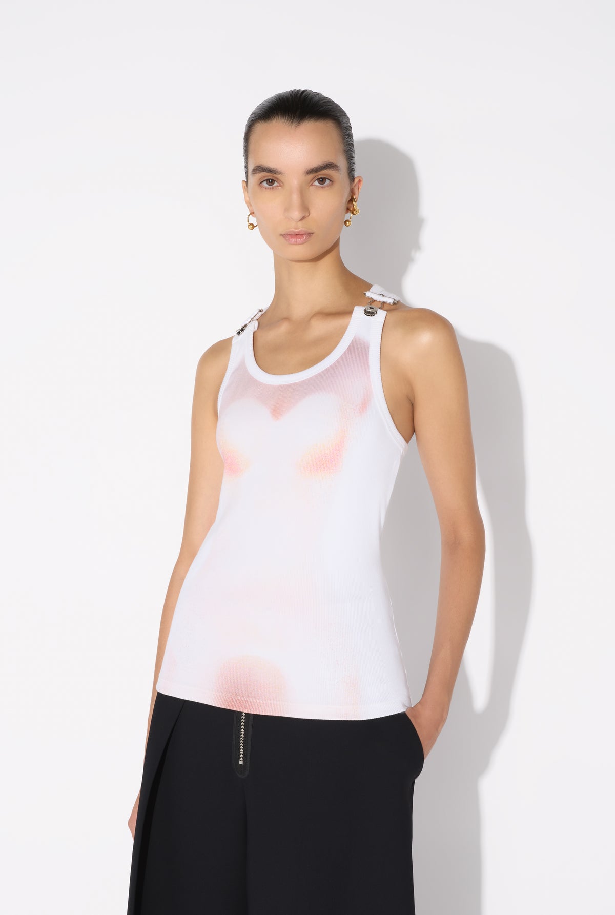 Cotton Ribbed Tank Top Printed "Le Classique" With Overall Clip - White & Palepink