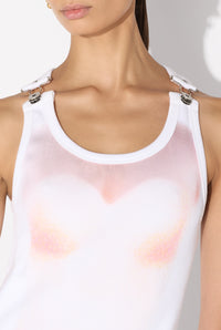 Cotton Ribbed Tank Top Printed "Le Classique" With Overall Clip - White & Palepink