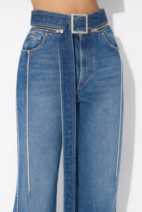 Denim Jean With Zip Belt And Selvege Detail - Vintageblue