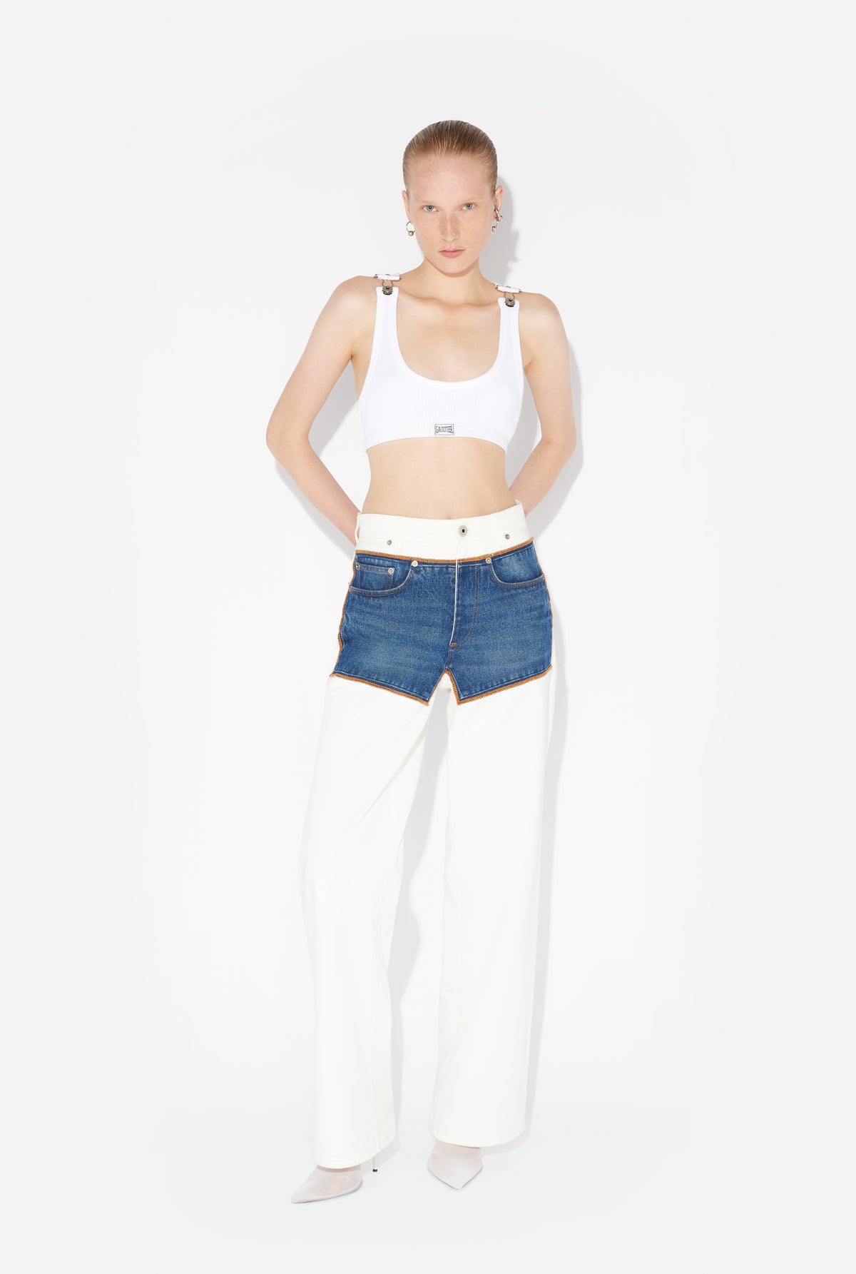 Jean With Trompe L'Oeil "Petit Grand" - Ecru & Vintageblue