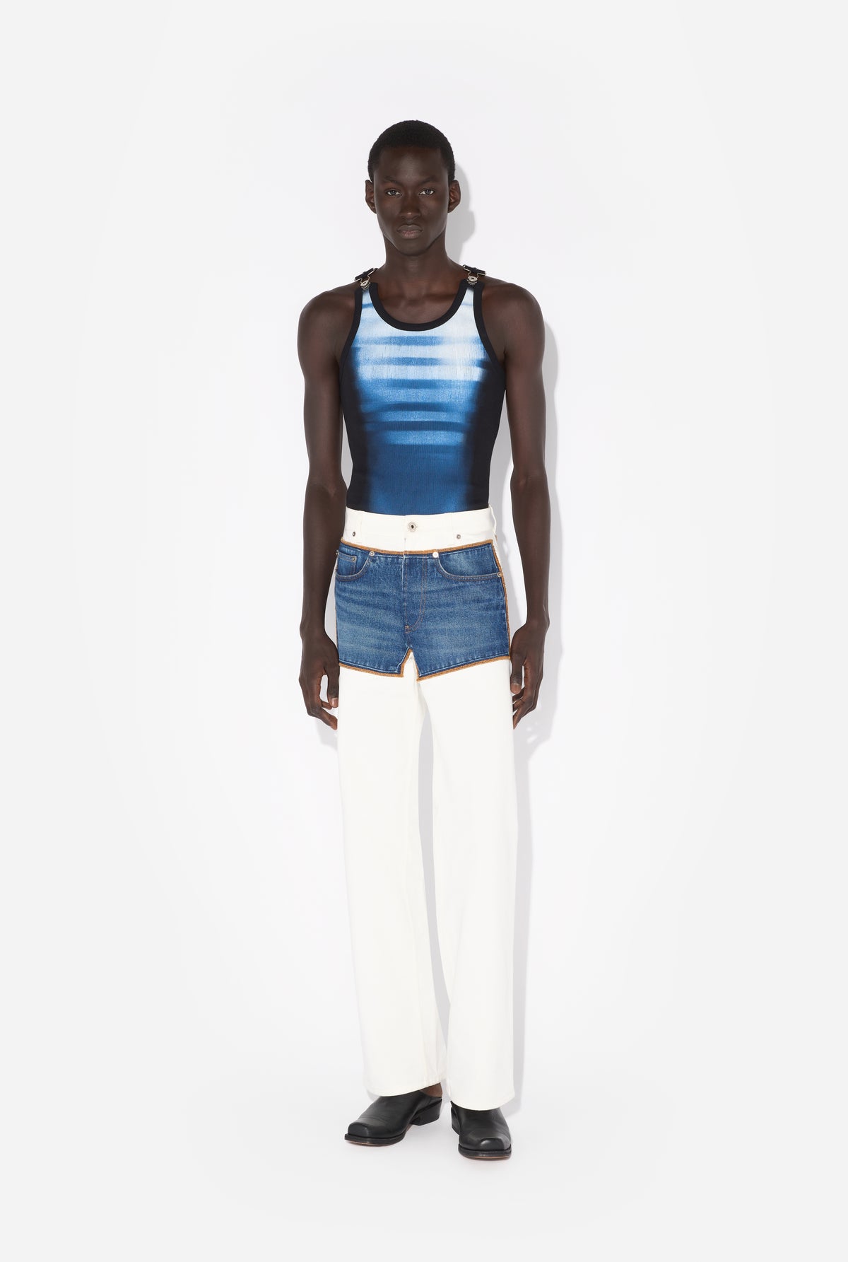 Jean With Trompe L'Oeil "Petit Grand" - Ecru & Vintageblue