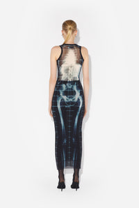 Mesh Long Skirt Printed "Squeletor" - Black & Navy & Lightblue