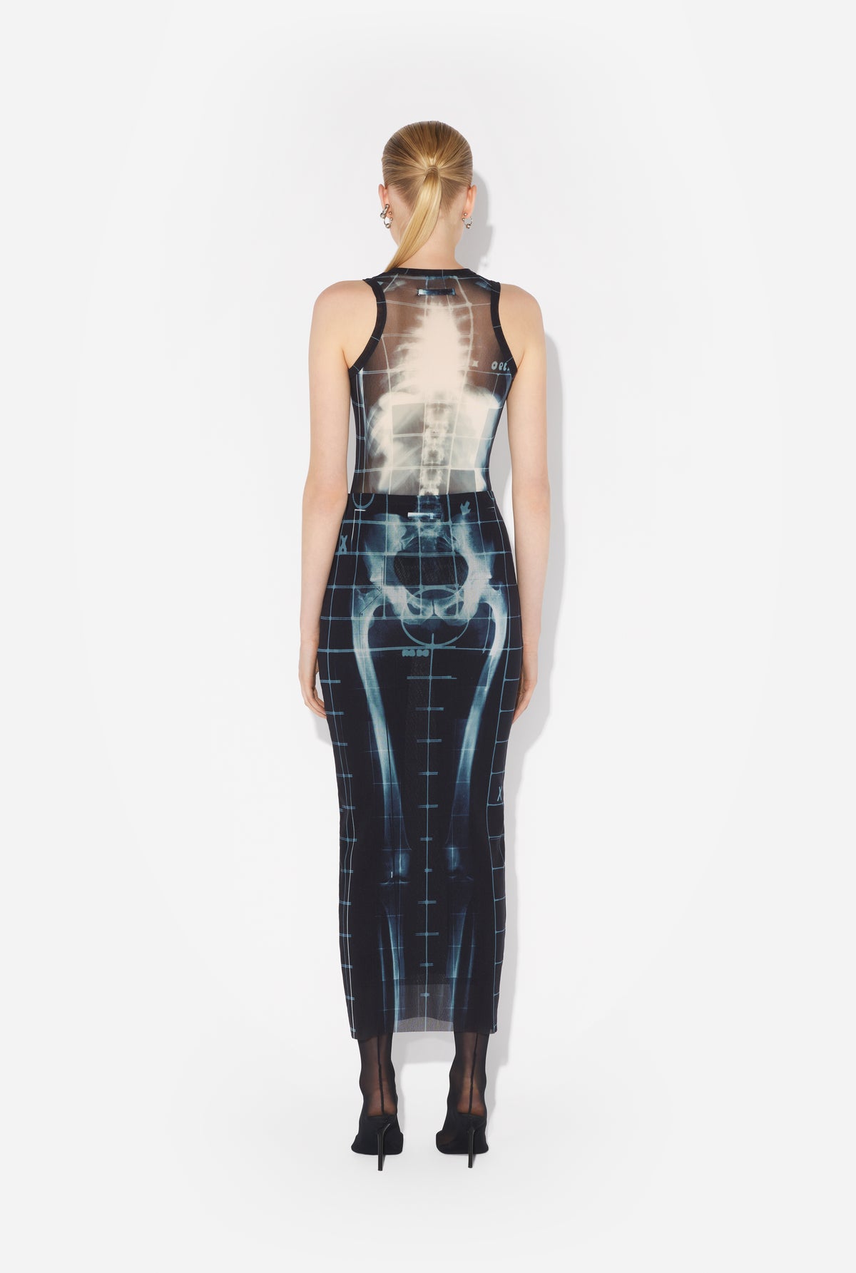 Mesh Long Skirt Printed "Squeletor" - Black & Navy & Lightblue
