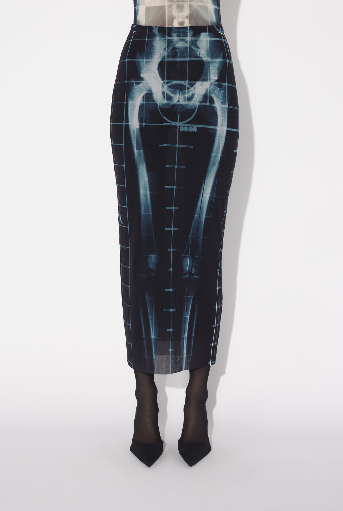 Mesh Long Skirt Printed "Squeletor" - Black & Navy & Lightblue