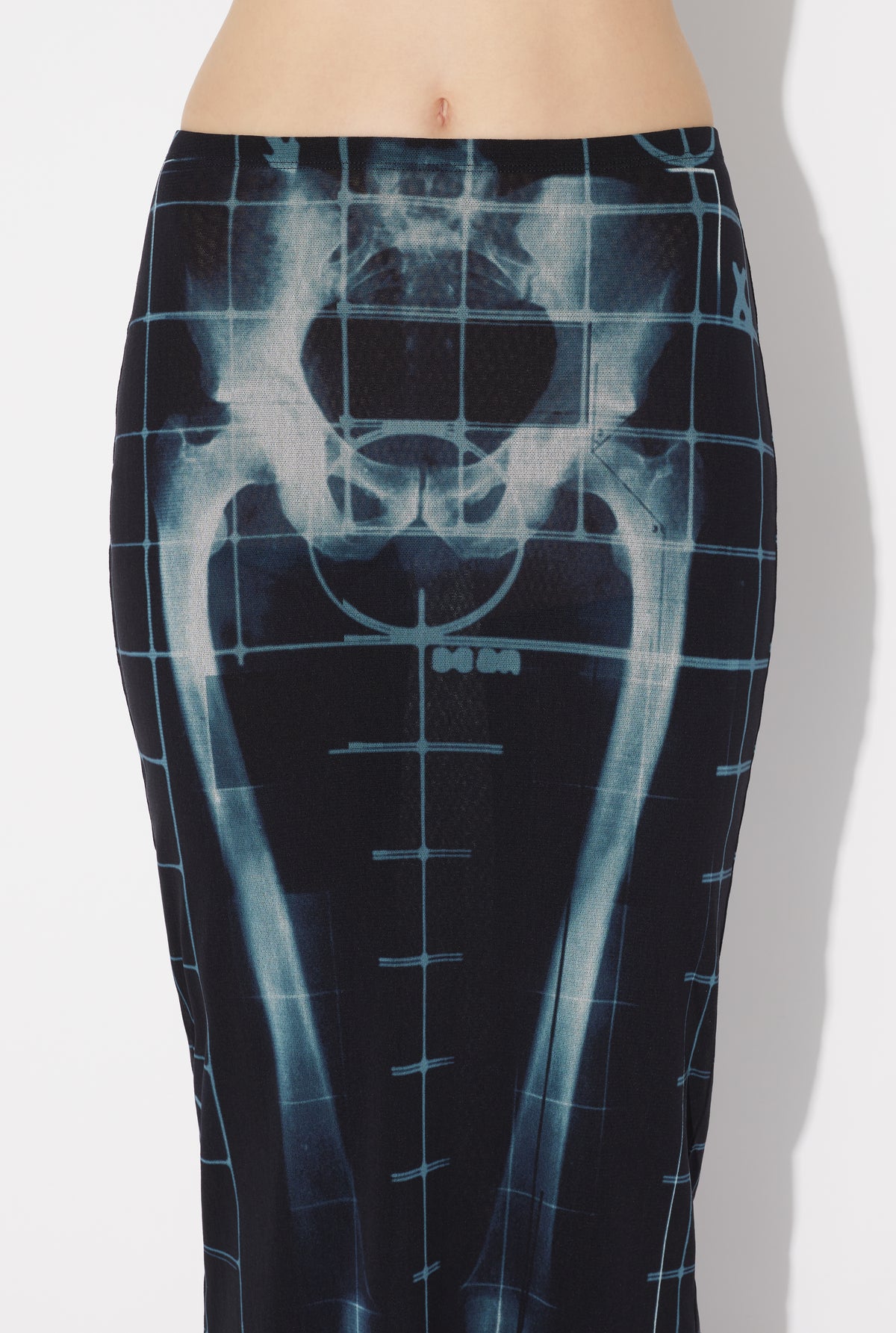 Mesh Long Skirt Printed "Squeletor" - Black & Navy & Lightblue