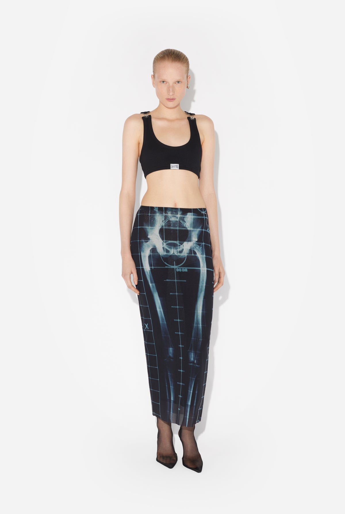 Mesh Long Skirt Printed "Squeletor" - Black & Navy & Lightblue