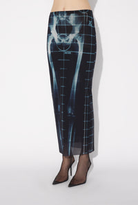 Mesh Long Skirt Printed "Squeletor" - Black & Navy & Lightblue