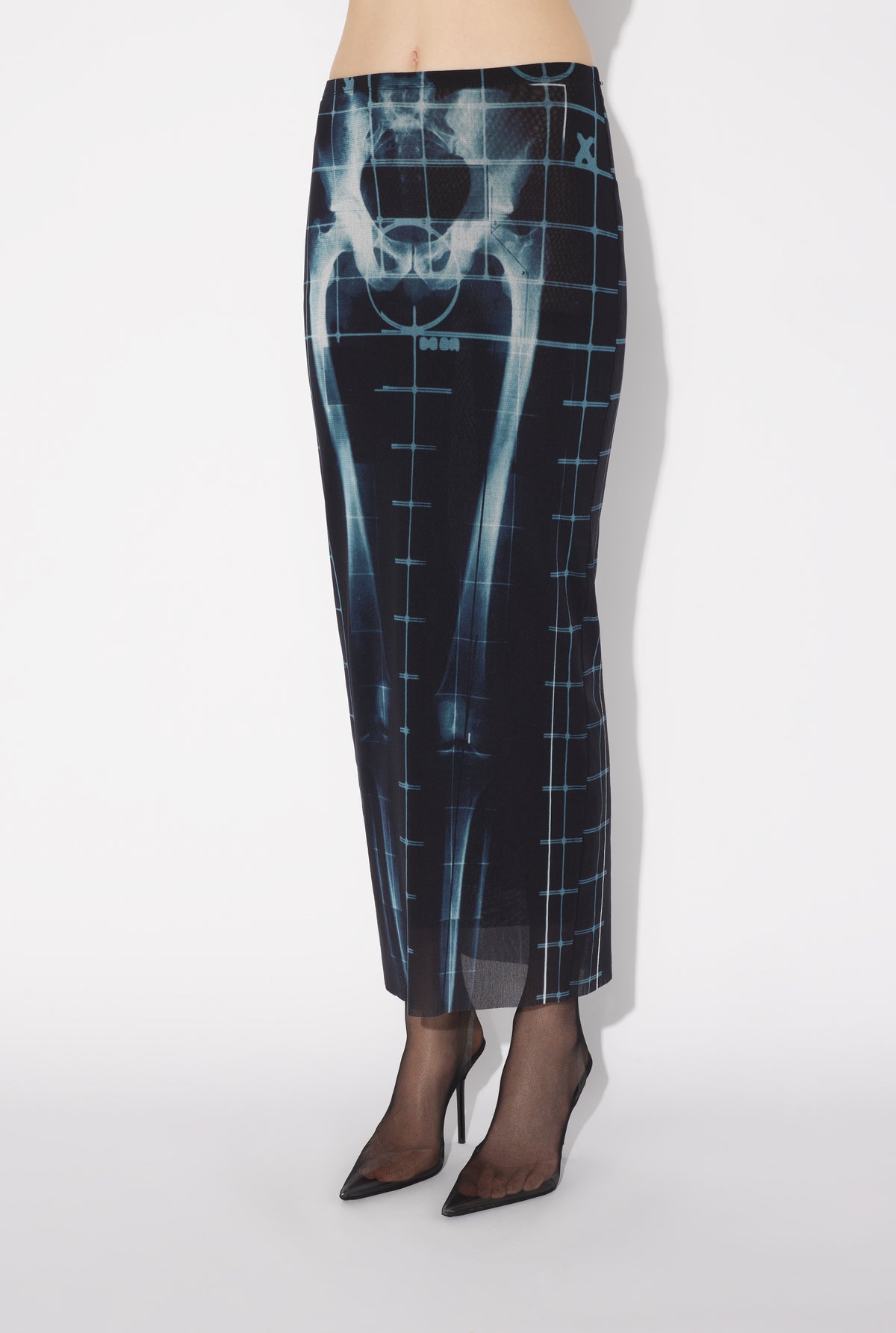 Mesh Long Skirt Printed "Squeletor" - Black & Navy & Lightblue