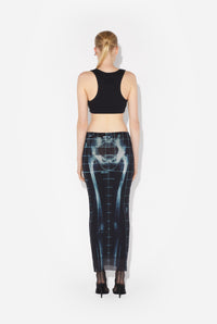 Mesh Long Skirt Printed "Squeletor" - Black & Navy & Lightblue
