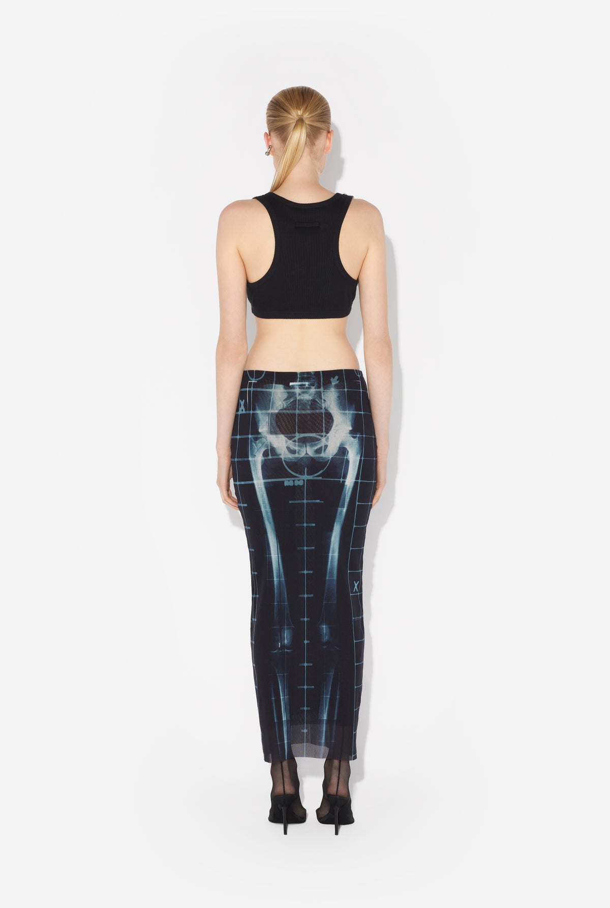 Mesh Long Skirt Printed "Squeletor" - Black & Navy & Lightblue