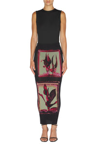 Jupe longue imprimée Fleurs - Black & Pink & Mint