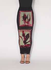 Jupe longue imprimée Fleurs - Black & Pink & Mint