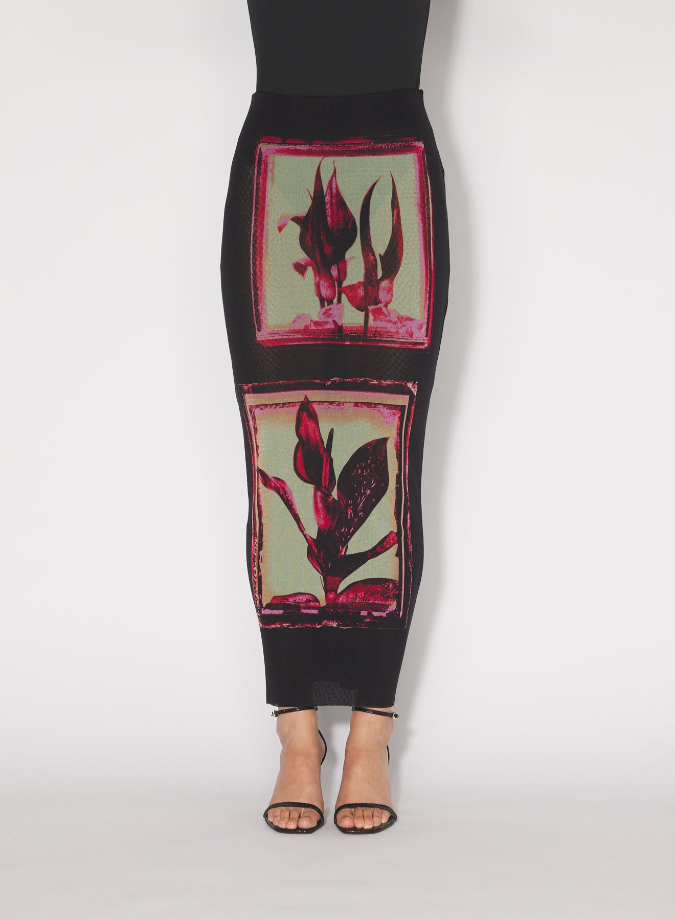 Jupe longue imprimée Fleurs - Black & Pink & Mint