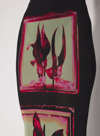 Jupe longue imprimée Fleurs - Black & Pink & Mint