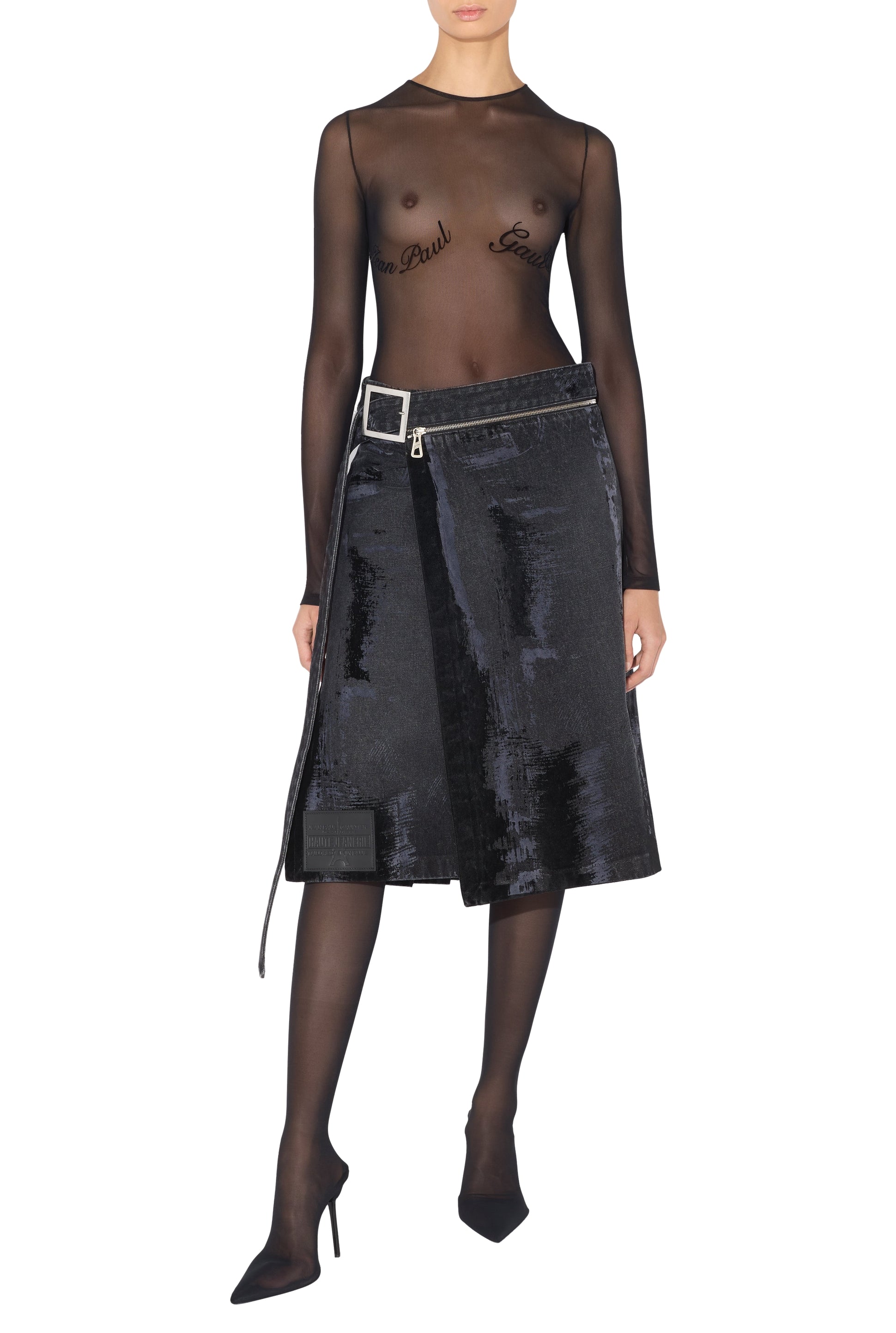 Jupe kilt floquée en denim - Vintageblack