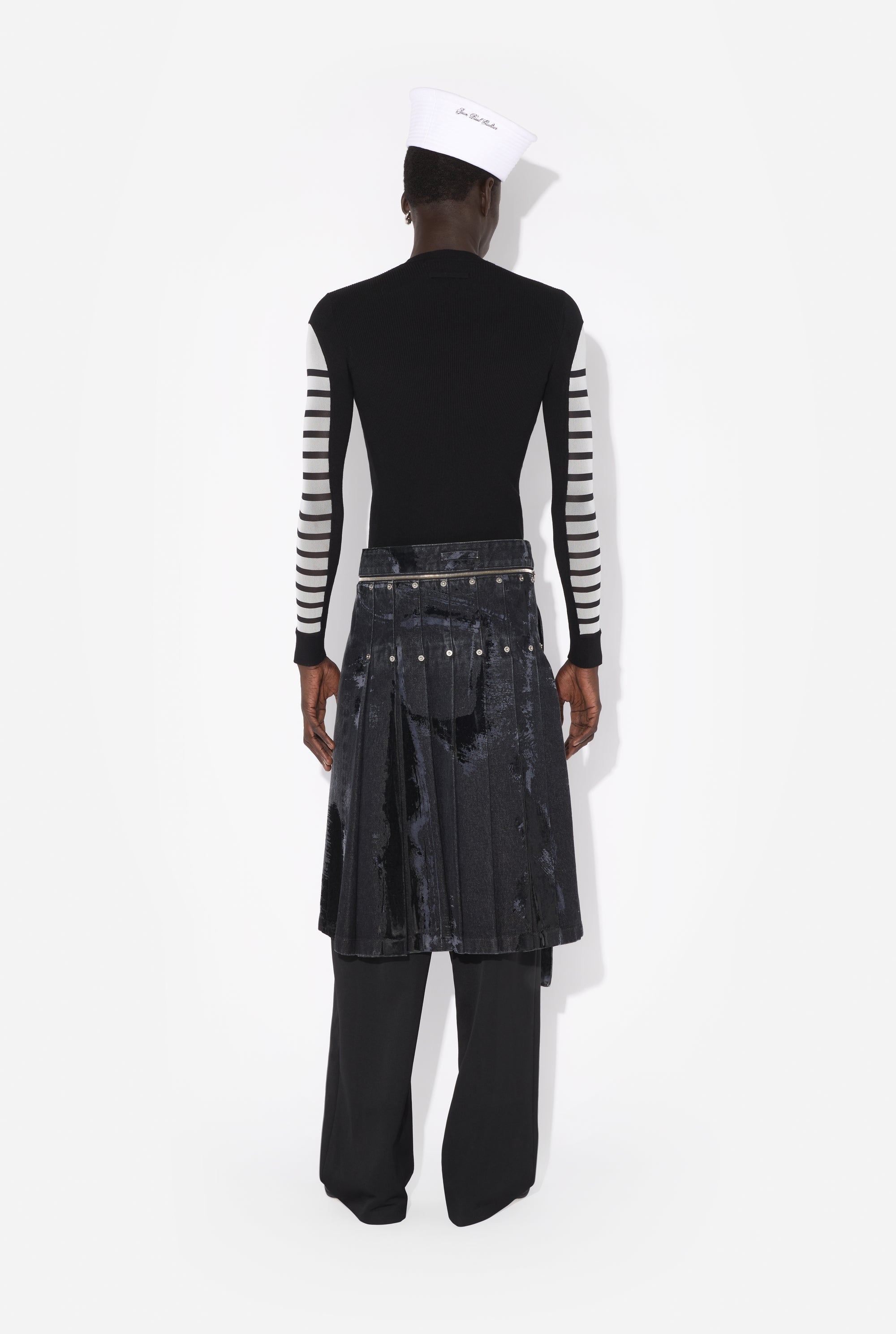 Jupe kilt floquée en denim - Vintageblack