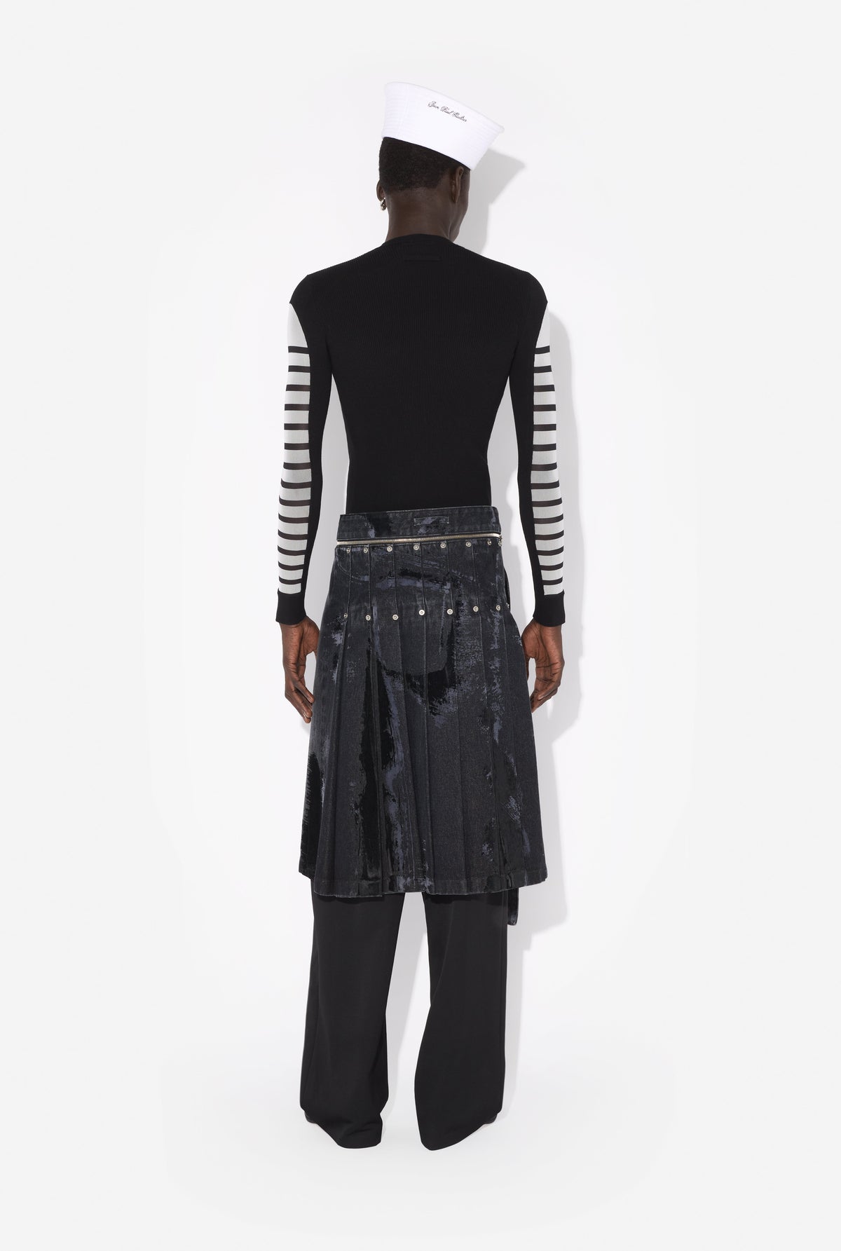Jupe kilt floquée en denim - Vintage Black
