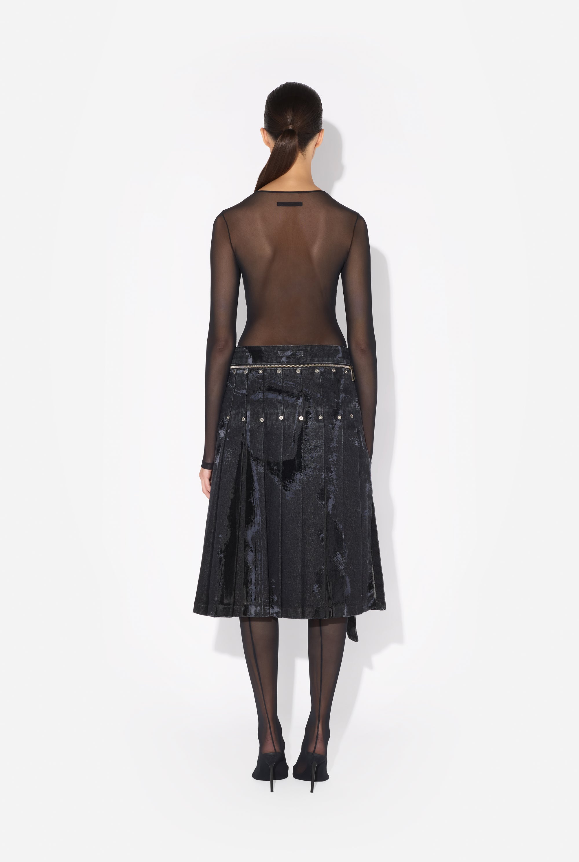 Jupe kilt floquée en denim - Vintageblack