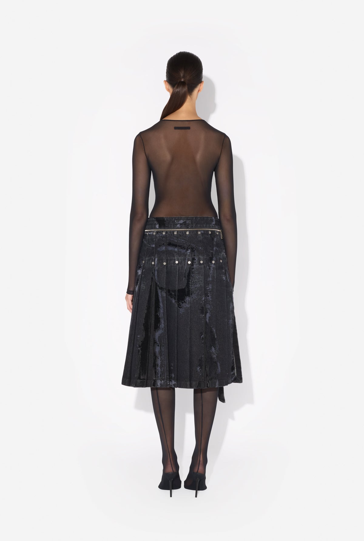 Jupe kilt floquée en denim - Vintage Black