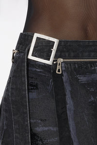 Jupe kilt floquée en denim - Vintageblack