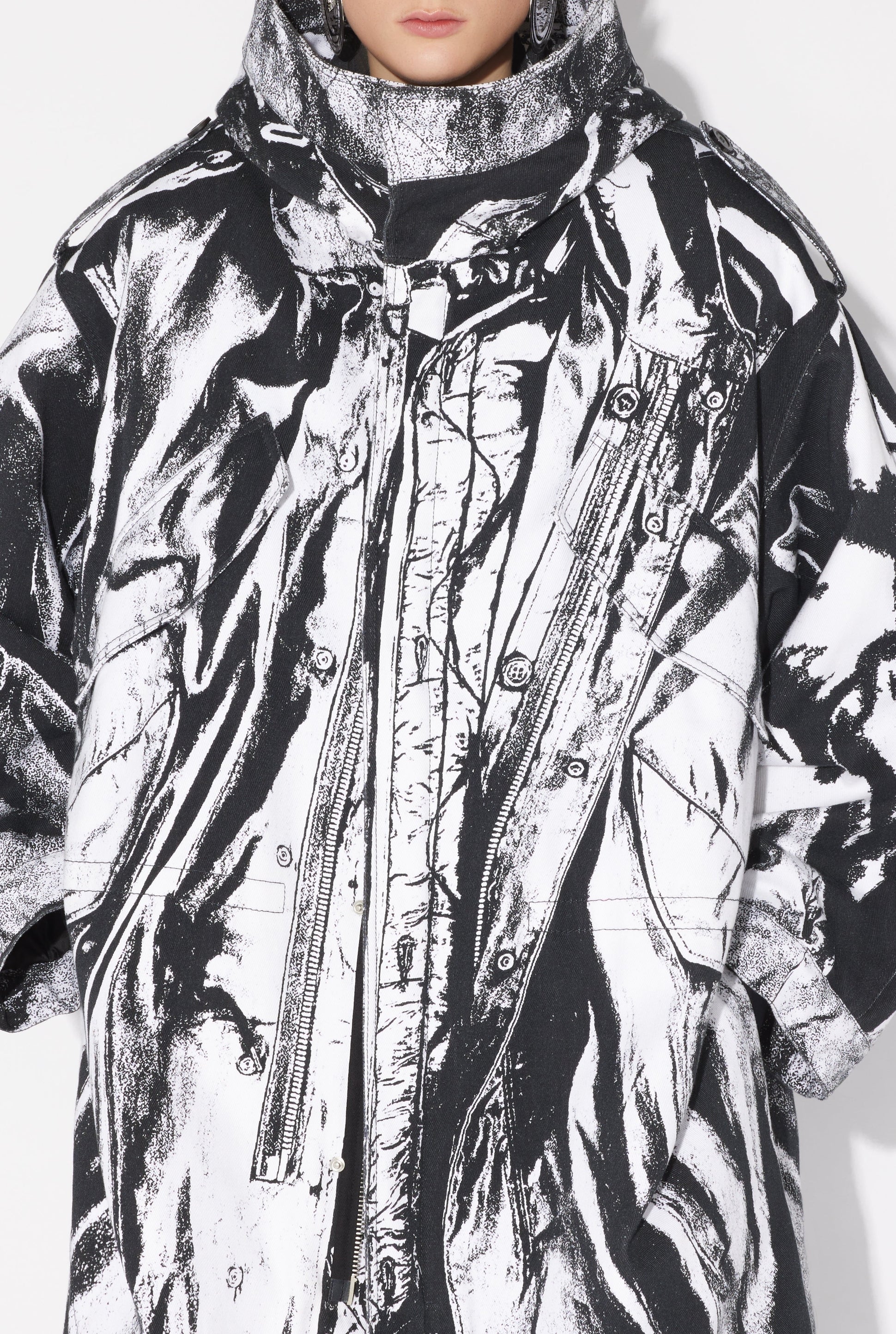 Parka Trompe-L'œil en coton - Black & White