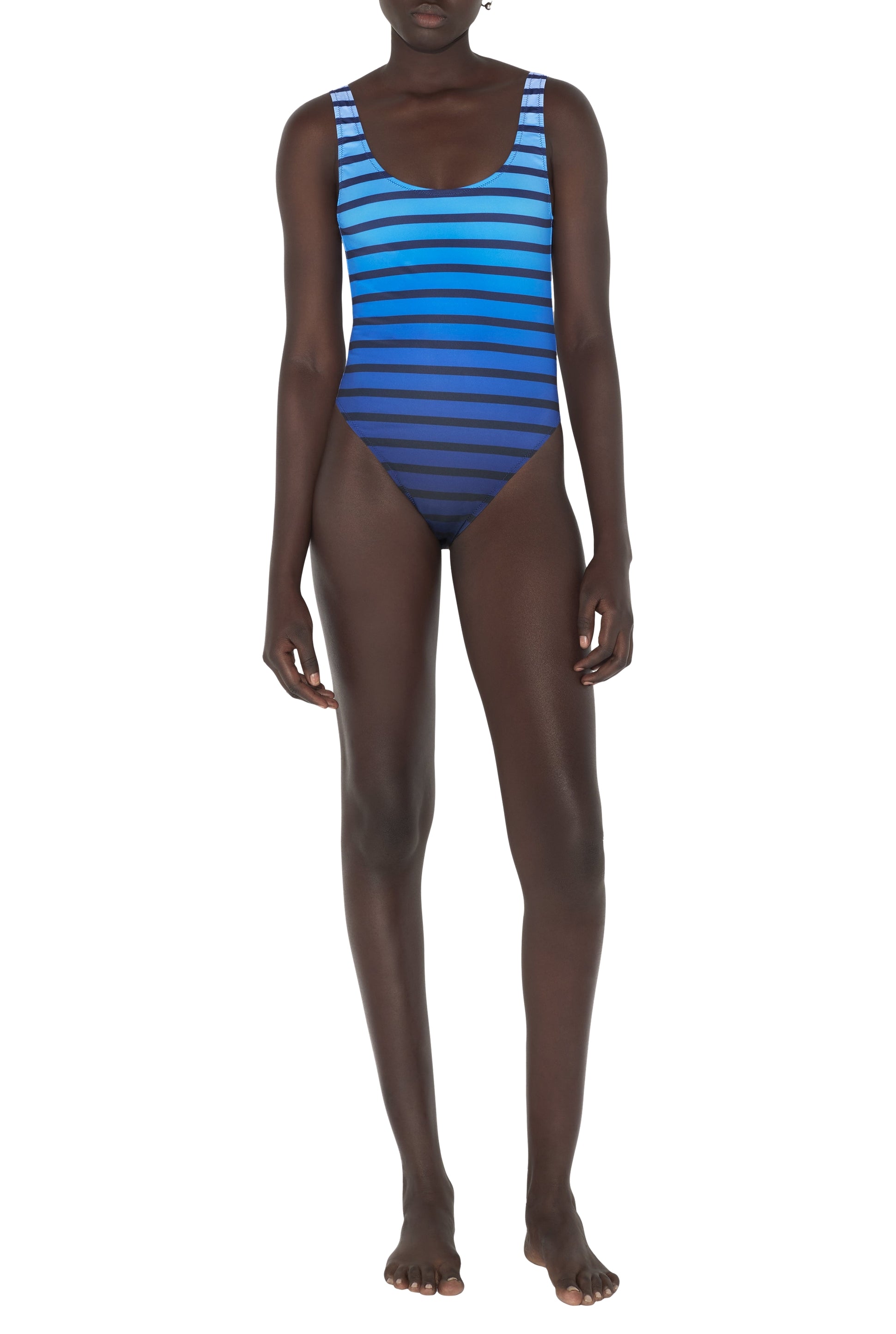 Maillot une pièce marinière dégradée - Black & Navy & Lightblue