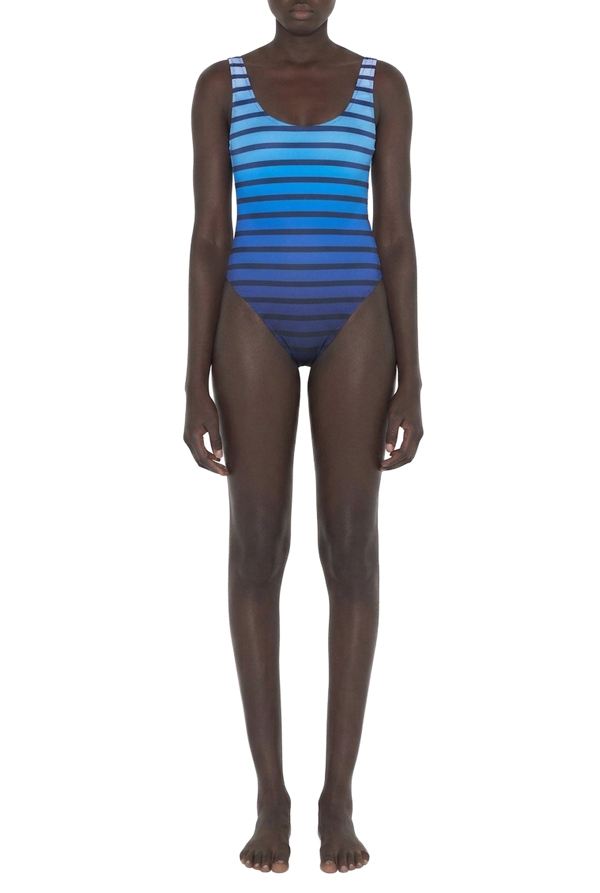 Maillot une pièce marinière dégradée - Black & Navy & Light Blue