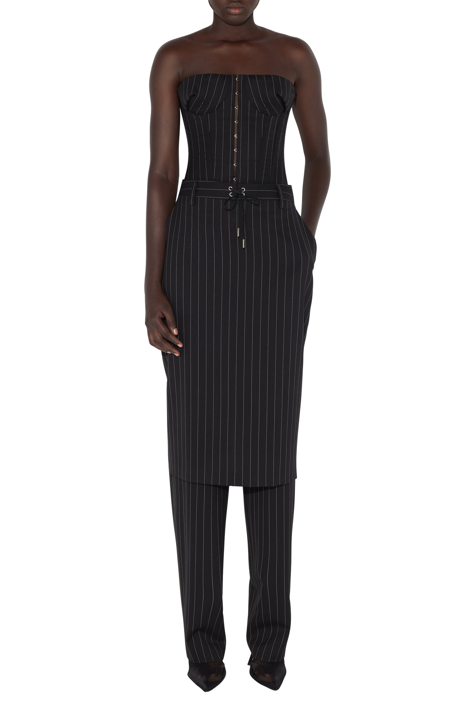 Pantalon Jupe tailleur à lacet en laine - Black & White