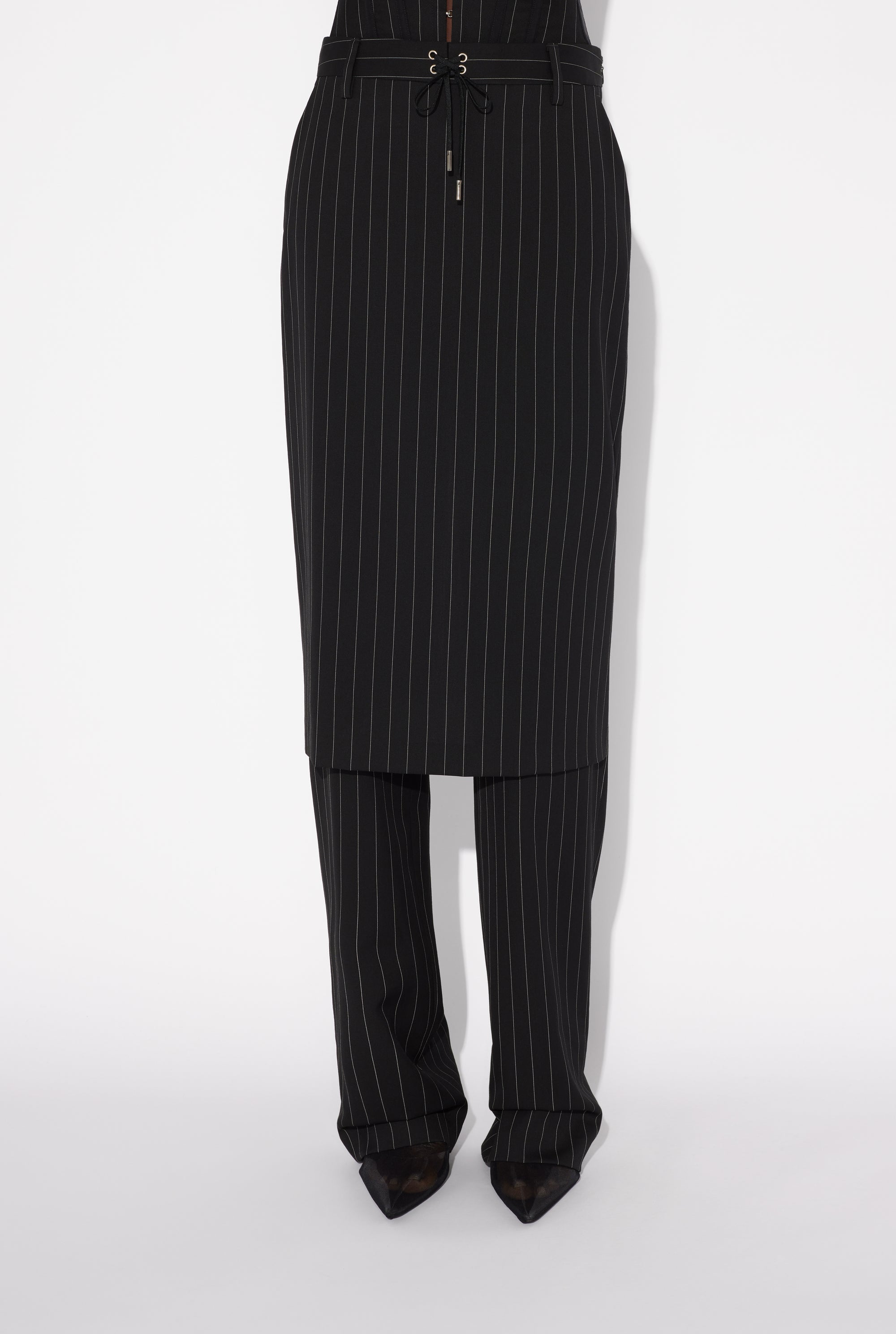 Pantalon Jupe tailleur à lacet en laine - Black & White