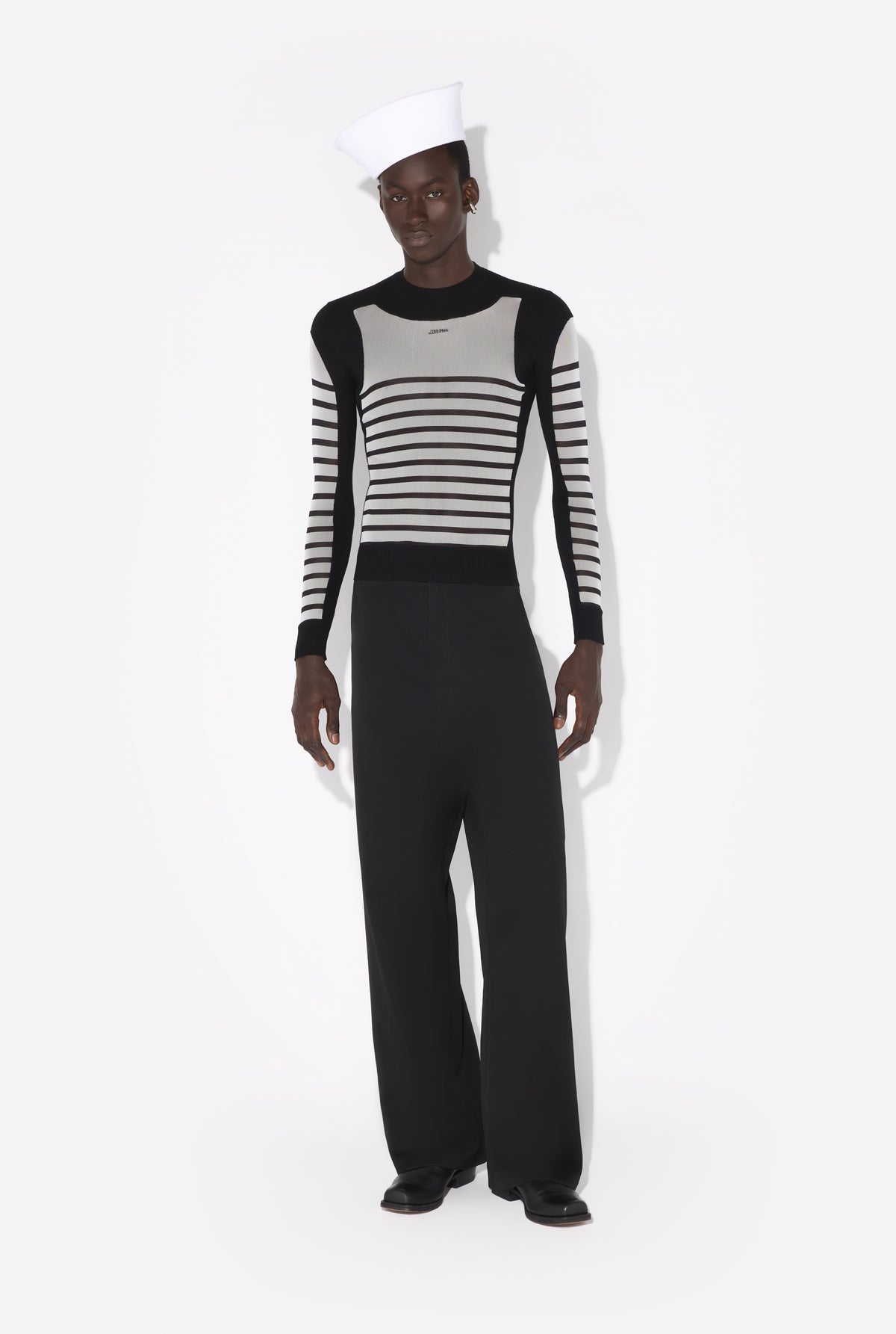 Le Pull Bi-Matière Marinière - White & Black