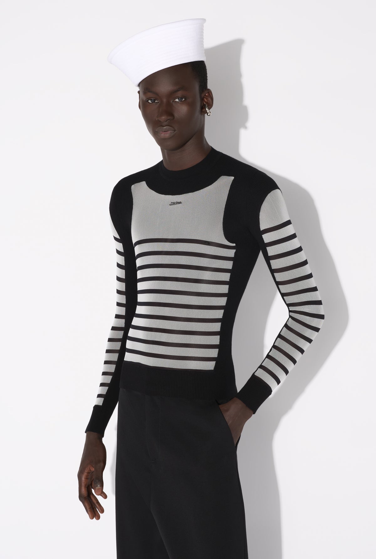 Le Pull Bi-Matière Marinière - White & Black