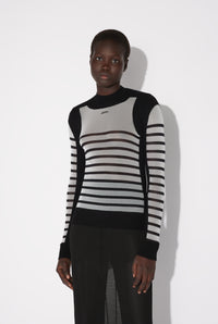 Le Pull Bi-Matière Marinière - White & Black
