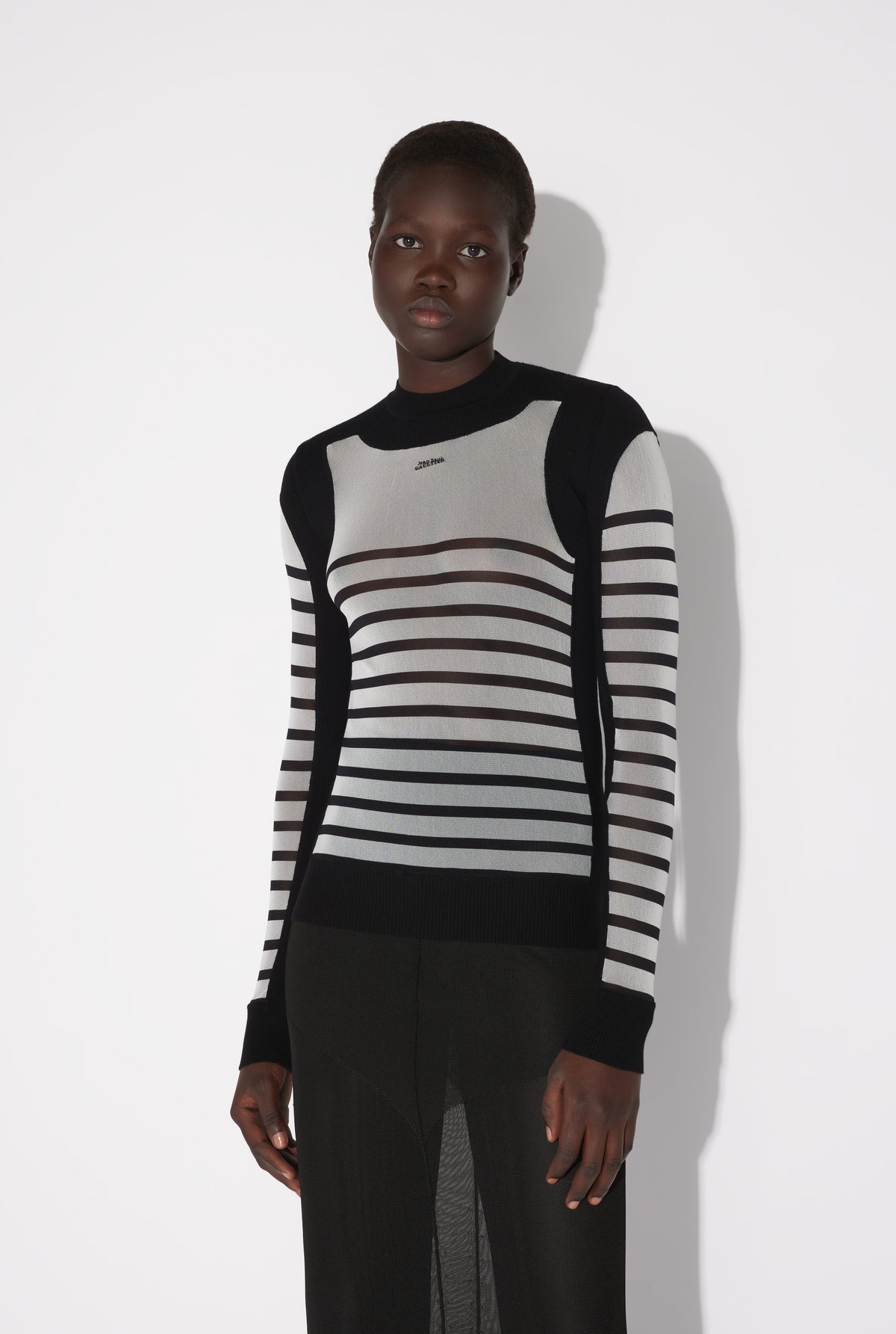 Le Pull Bi-Matière Marinière - White & Black